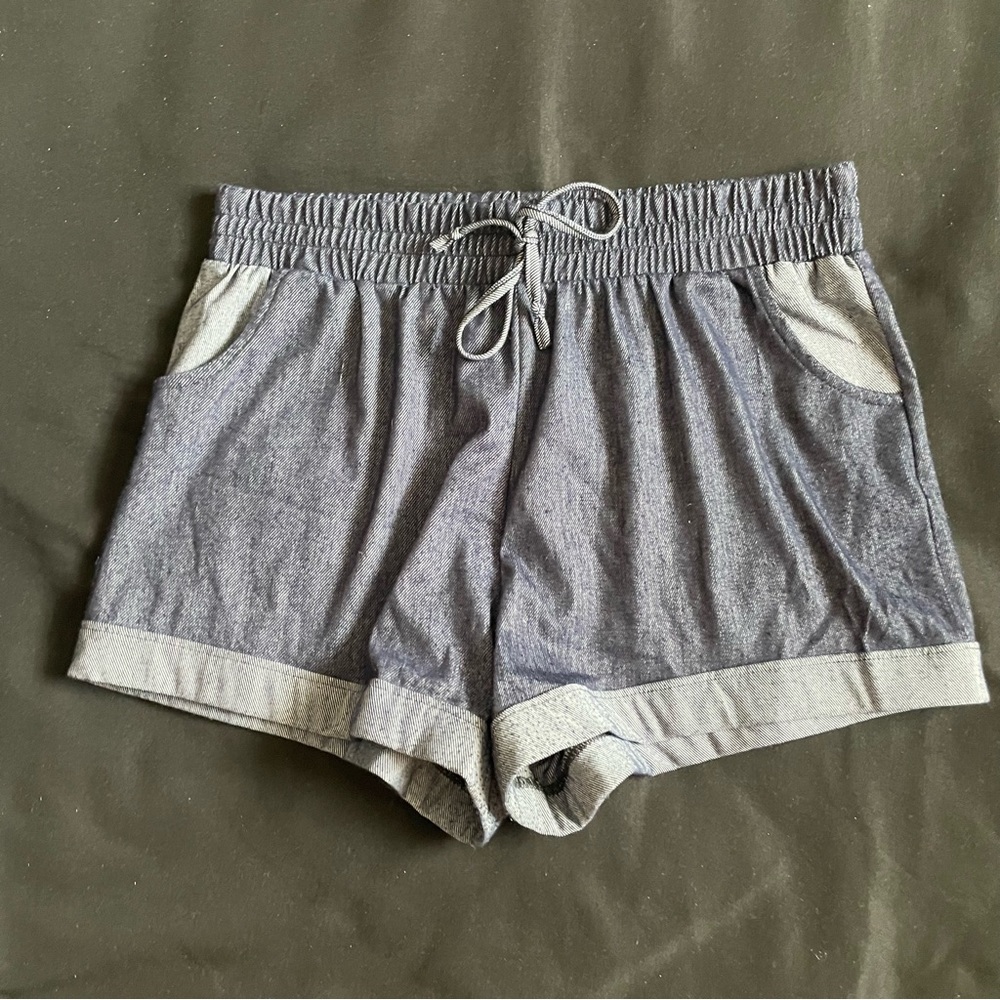 Shosho girls youth blue denim print elastic waistband shorts size L large